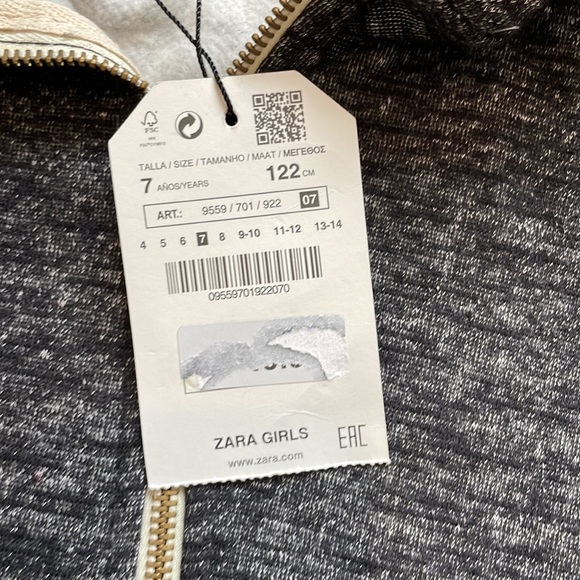 Zara Girls Full Zip Front Sweatshirt - size 7 - Picture 3 of 7